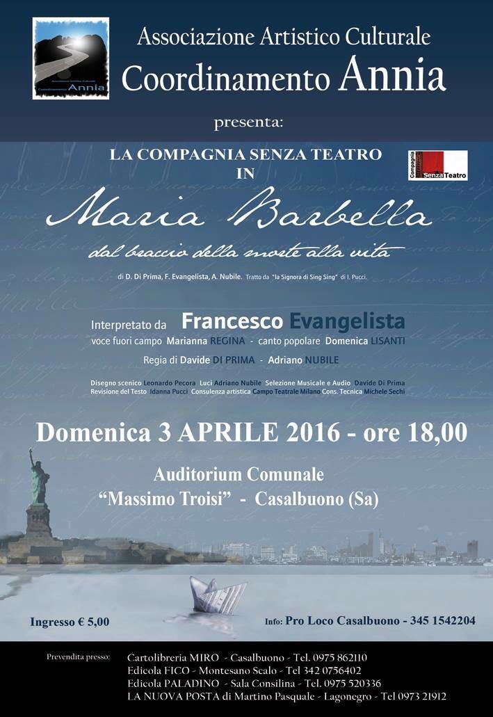 Maria Barbella- 3 aprile 2016 ore 18.00- Auditorium Massimo Troisi Casalbuono (SA)